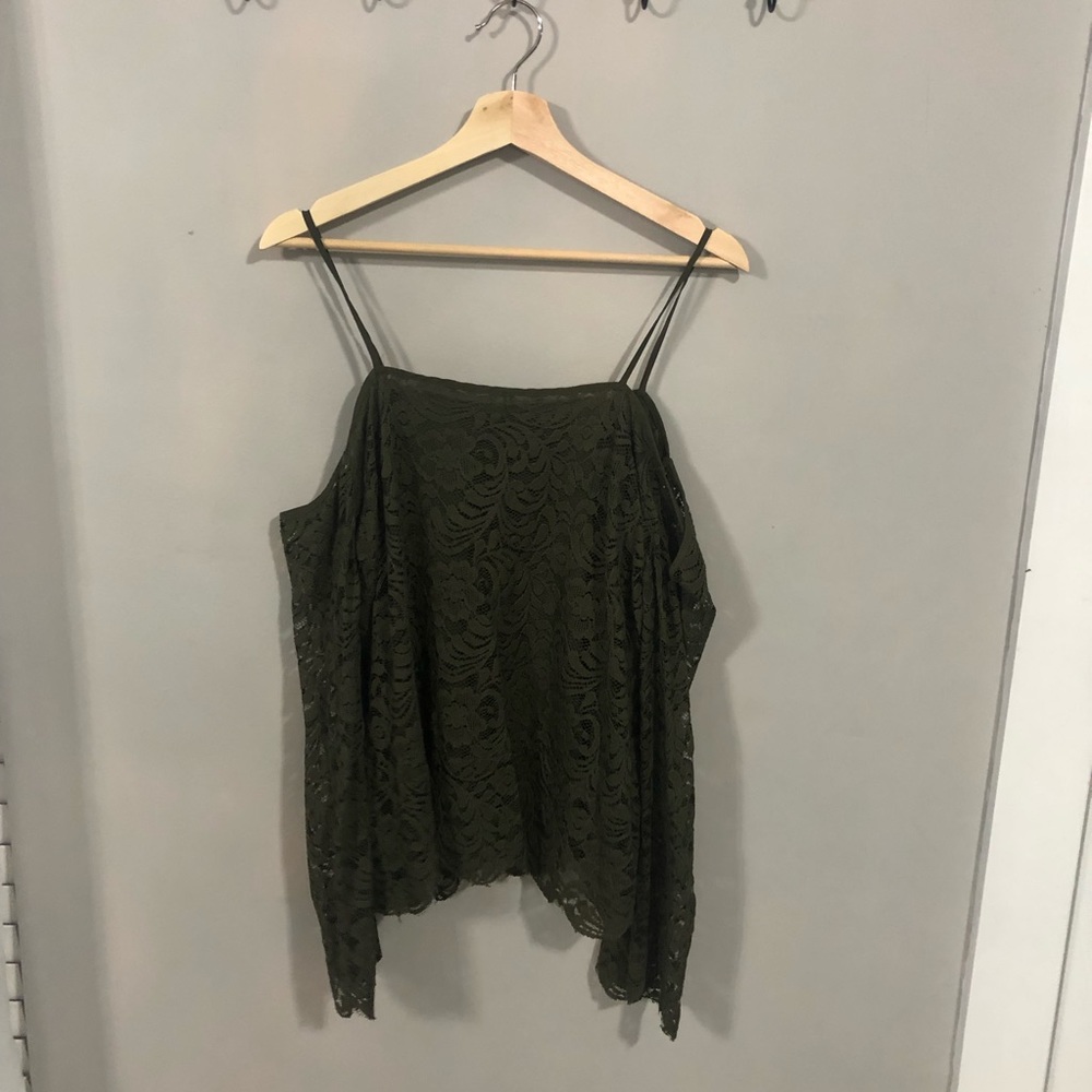 Green lace cold shoulder top